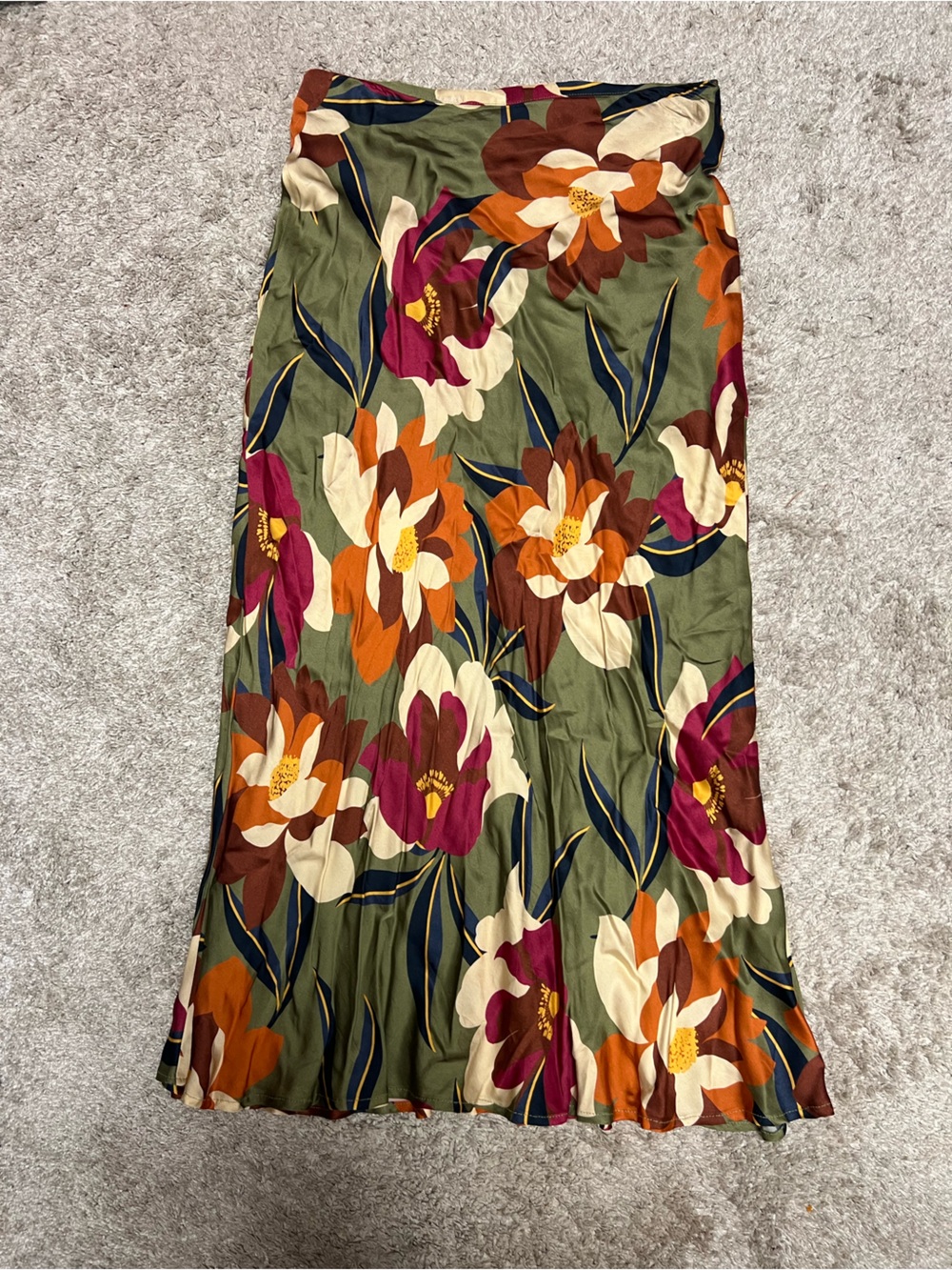 Anthropology Olive Floral Midi Skirt